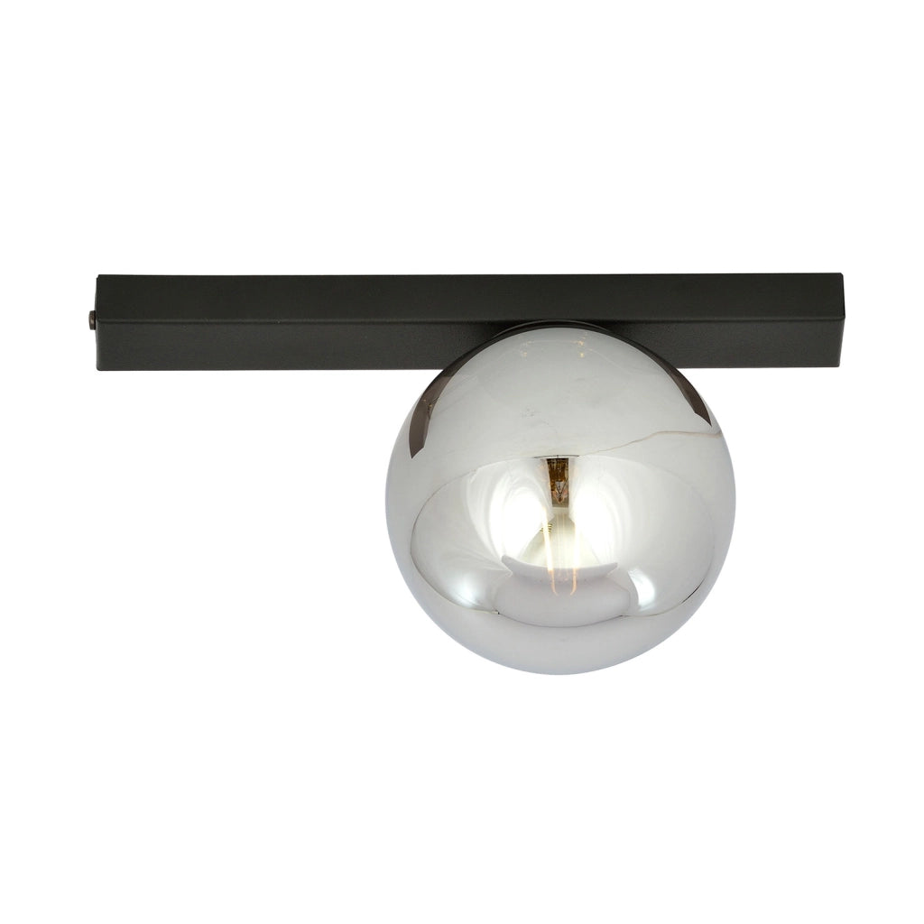 Plafoniera Moderna 1 Luce Giapeto Barra In Acciaio Nero E Sfera Di Vetro Fumè