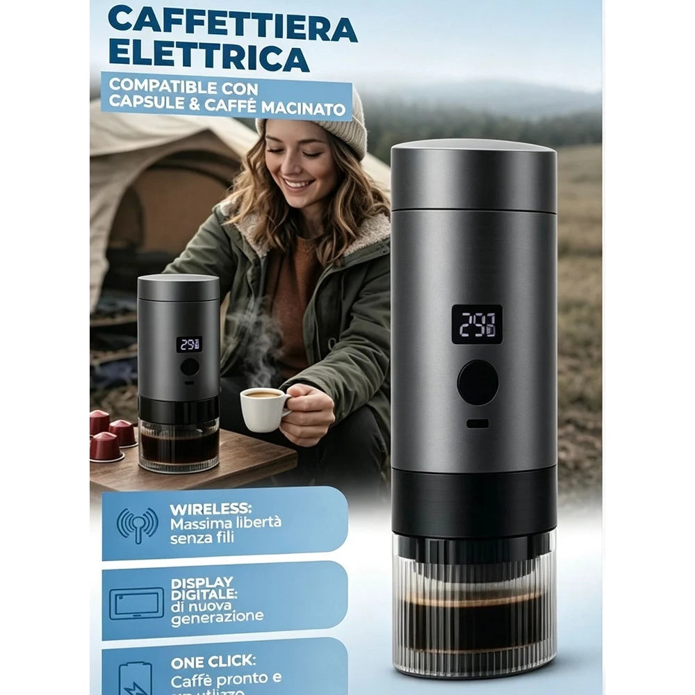 Trade Shop - Caffettiera Elettrica Macchina Caffè Portatile A Batteria Compatibile Con Capsule Macinato -