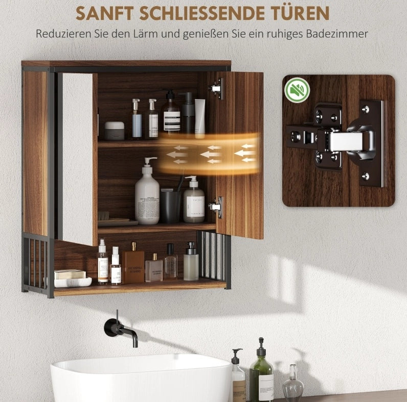Mobiletto da bagno sospeso in MDF e truciolato marrone con specchio 25x40,5 cm