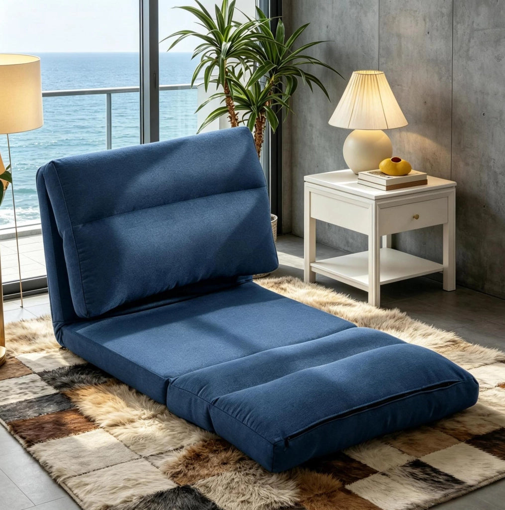 Poltrona da pavimento reclinabile blu 5 posizioni 70x72x56 cm
