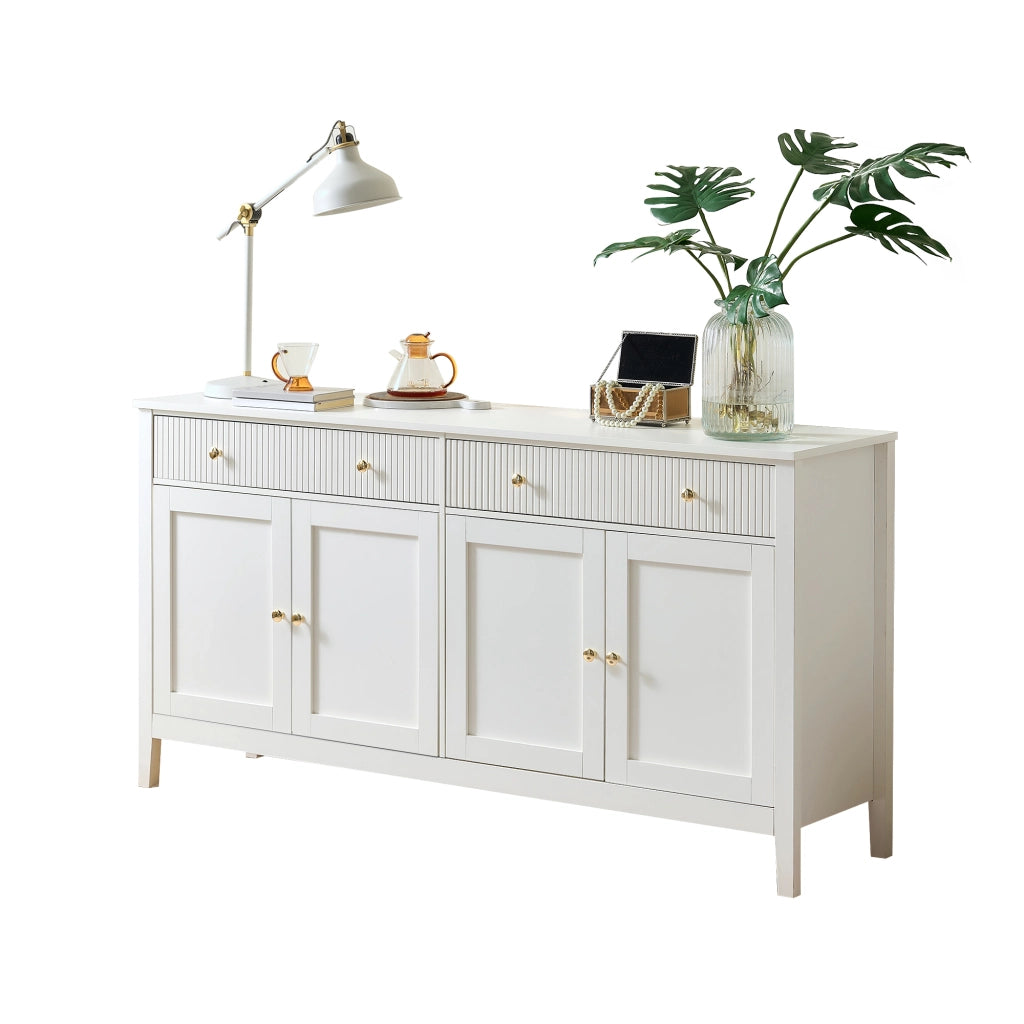 Credenza 160x40x82 cm con 2 cassetti e 4 ante in MDF bianco