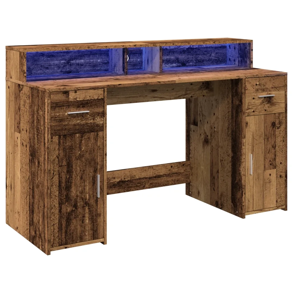 Scrivania con Luci LED Legno Antico 140x55x91 cm in Multistrato