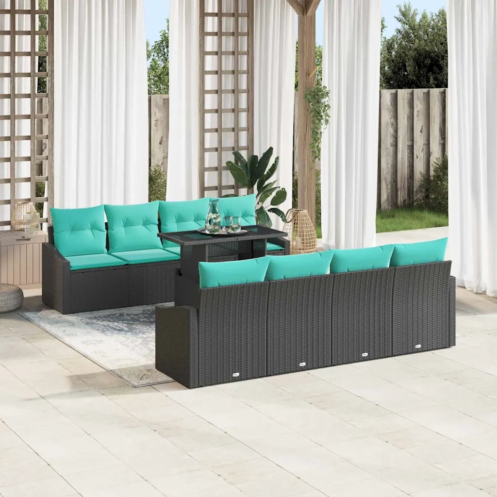 Set Divano da Giardino con cuscino 7 pcs Nero e Blu polyrattan 3348972