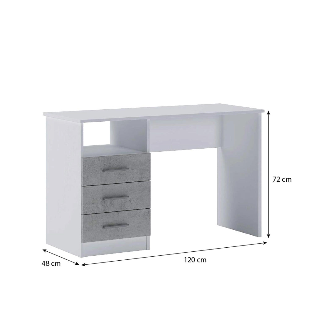 Scrivania Moderna Con 3 Cassetti Tavolo Da Ufficio Per Studio Home Office Cameretta Postazione Lavoro In Melaminico 120 X 72 X 48 Cm Bianco E Grigio Cemento