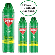 Baygon spray insetticida per formiche e scarafaggi plus 3 flaconi da 400 ml ciascuno