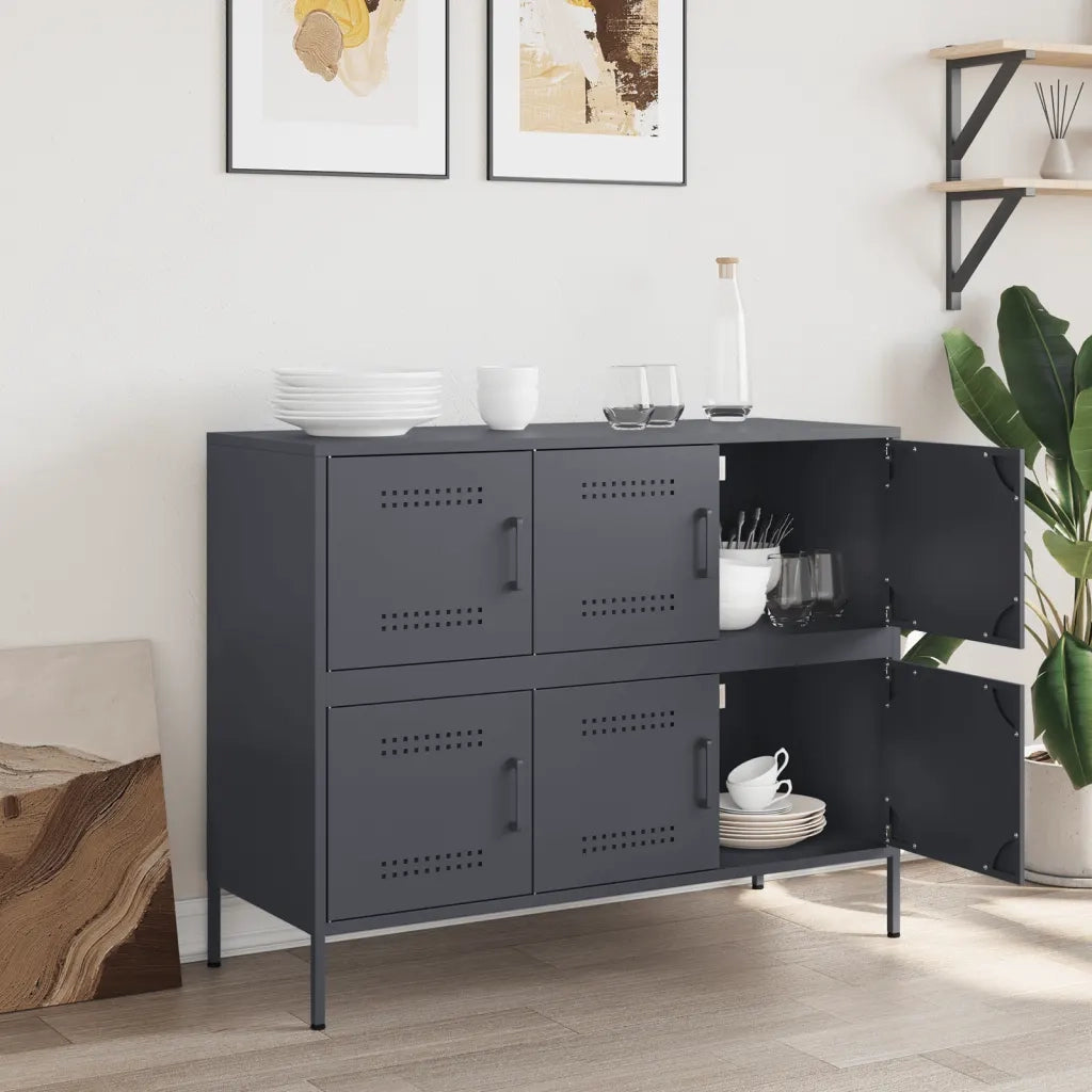 Credenza | Madia | Buffet da pranzo | Armadio da pranzo Antracite 100,5x39x79 cm in Acciaio