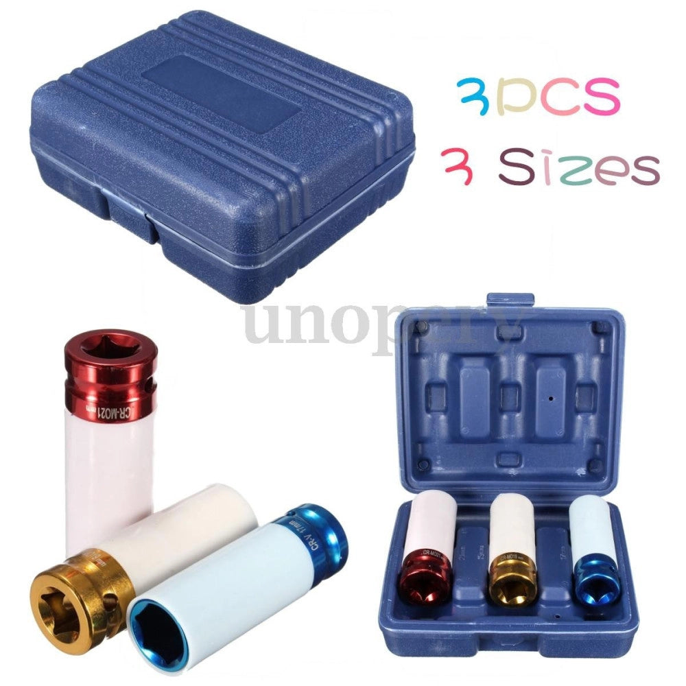 Trade Shop - Set 3 Chiavi A Bussola Per Dadi Cerchio Ruote Attacco 1/2" Rivestite 17 19 21 Mm -