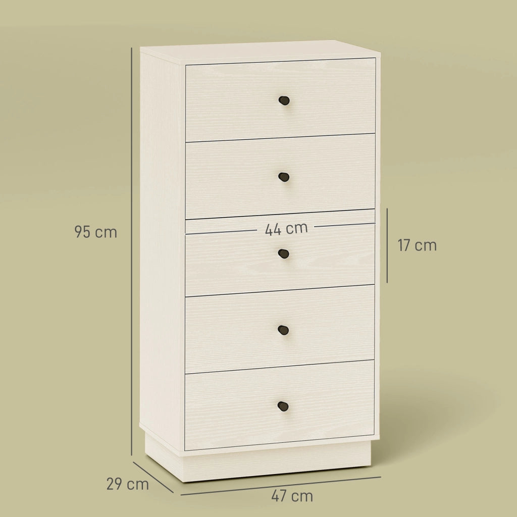 Cassettiera 5 cassetti, mobile per camera, stile moderno ¨C zephmum ¨C crema, 47x29x95cm
