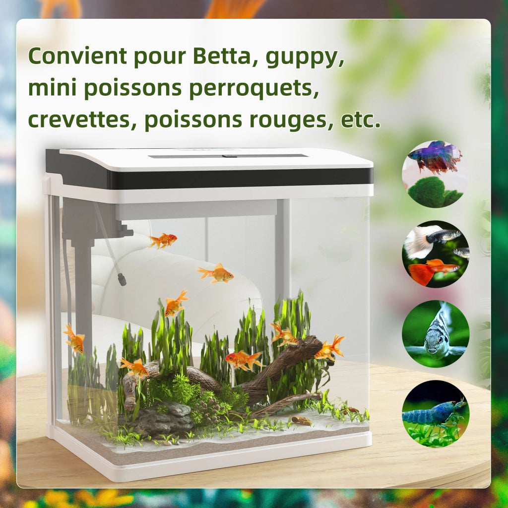 Acquario in vetro con filtro e luce LED ¨C zephmum ¨C bianco 38x26x39.5 cm