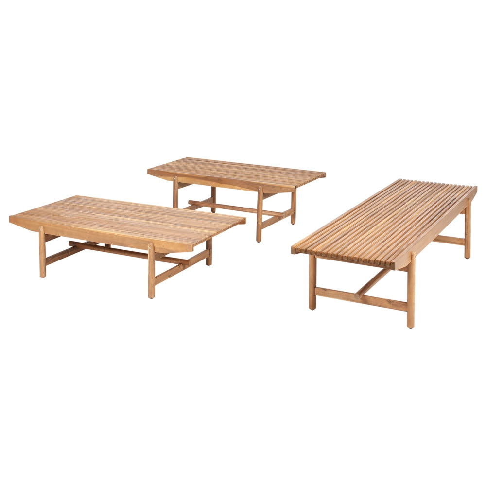 Set di divani da giardino Cuscini bianco sporco Legno di acacia Rustico per esterni 3 posti con tavolino