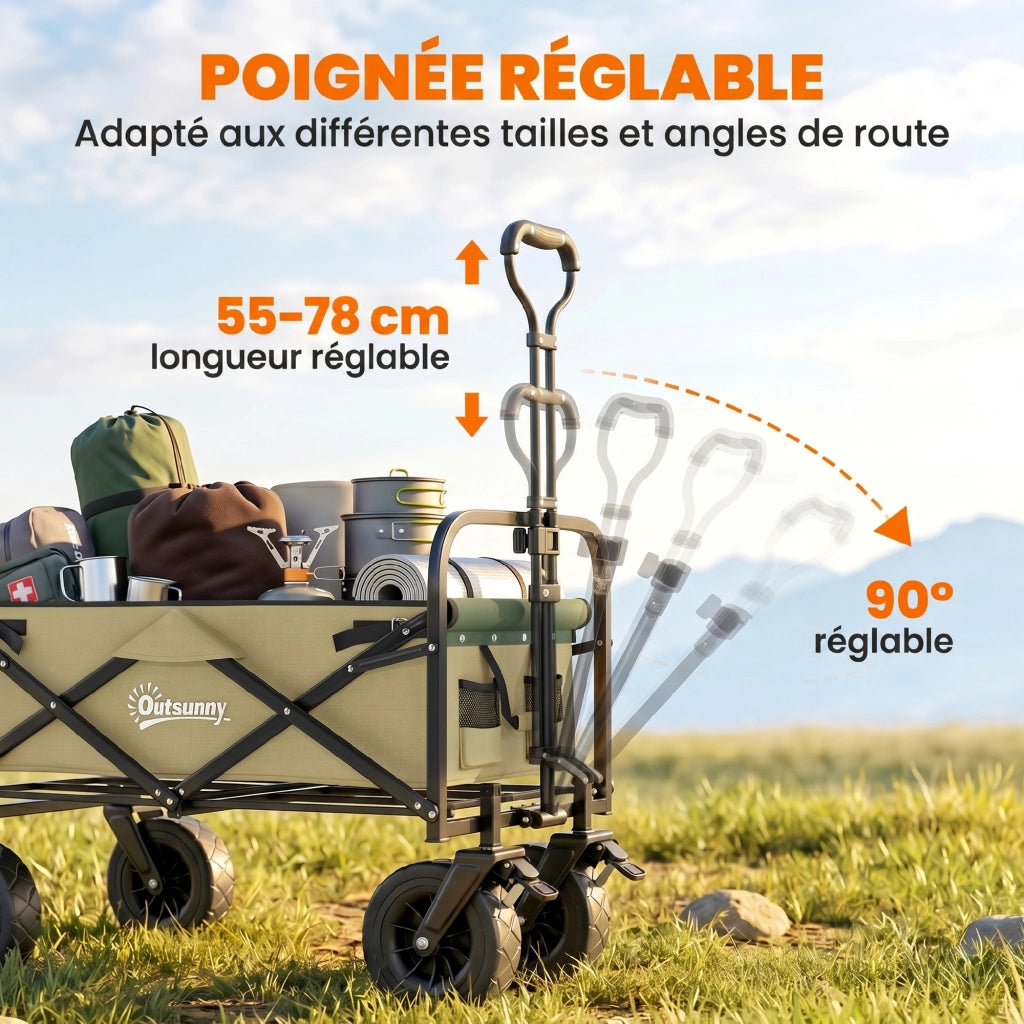Carrello da Giardino 110L ¨C Xylo ¨C Acciaio e Tessuto Oxford con Maniglia Telescopica, Cachi