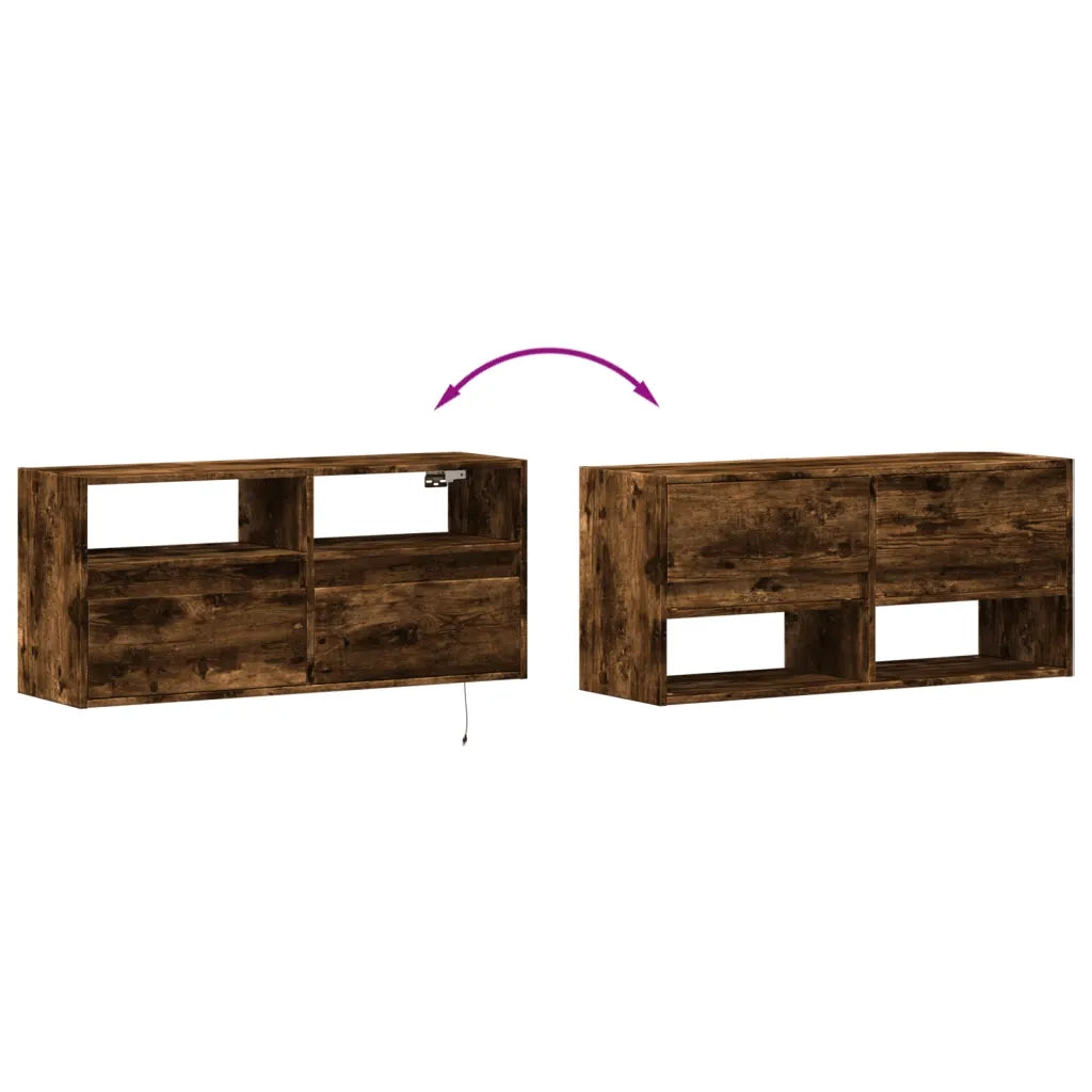 Mobile TV a Parete con Luci LED Rovere Fumo 100x31x45 cm
