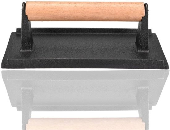 Pattini per Hamburger in Acciaio - Persa per Steak di Alta Qualità - Manico in Legno - Ideale per la Griglia - Previene la Formazione di Croste - Dimensioni: circa 20,5 x 10,5 x 7 cm - Persa per Carne