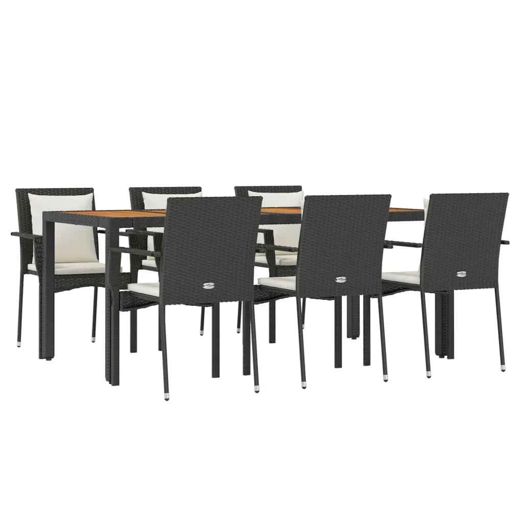 Set da pranzo da esterno in vimini di resina nera da 7 pezzi con cuscini 02_0014466
