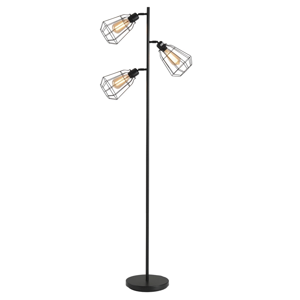 Lampada da terra a tre luci ¨C zephmum ¨C gabbia metallica nera