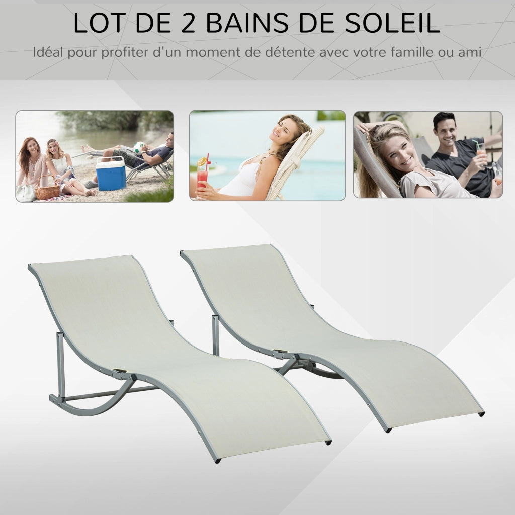 Lettini pieghevoli da giardino in alluminio e textilene ¨C zephmum ¨C 2 pezzi beige