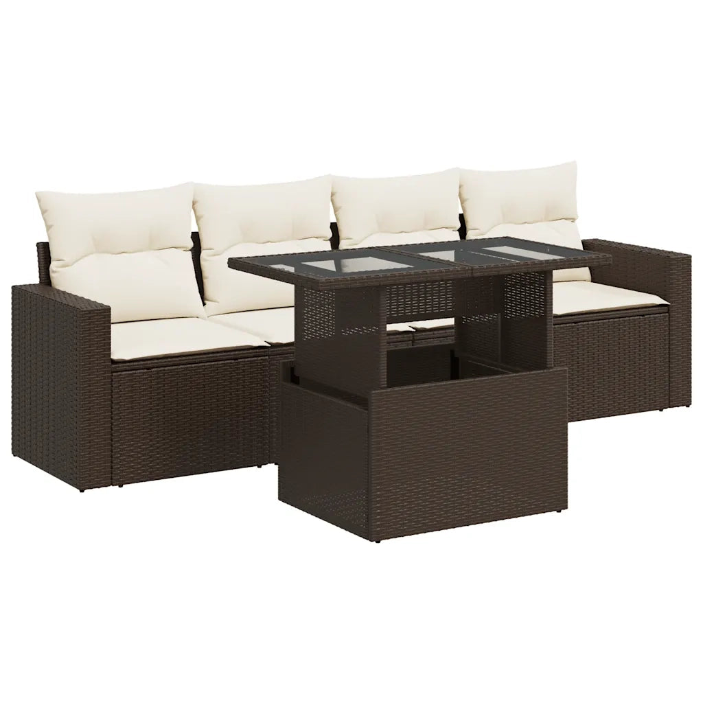 Set Divano da Giardino 5 pz con Cuscini Marrone in Polyrattan 3326244