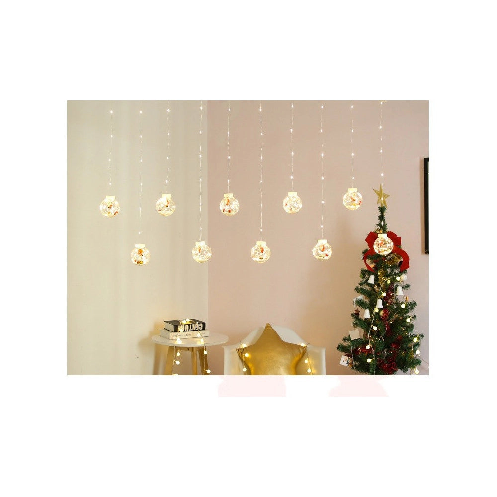 Trade Shop - Tenda Luminosa 10 Palline Di Natale 3 Metri Con Neve Luce Led Calda Fredda Rgb - -bianco Freddo      -