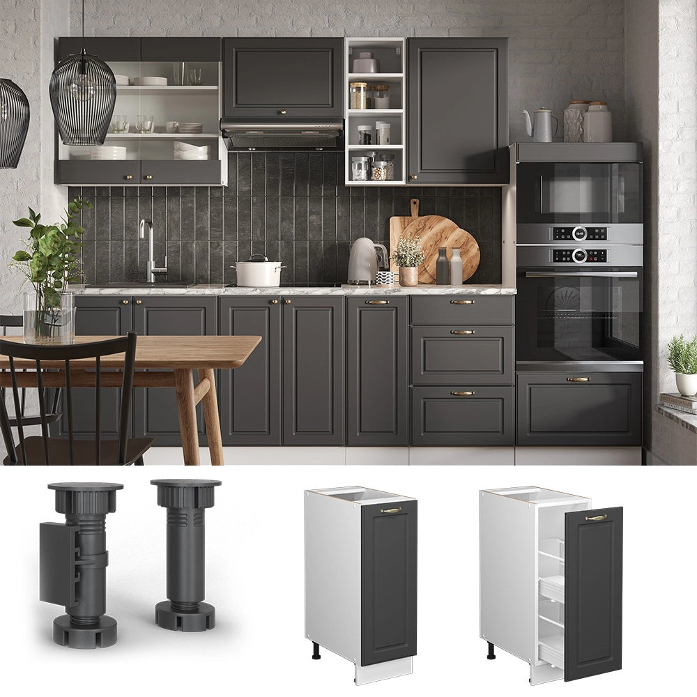 Armadio cucina dispensa alto Fame-Line Antracite-oro/Bianco 30 cm, PL Rovere Vicco