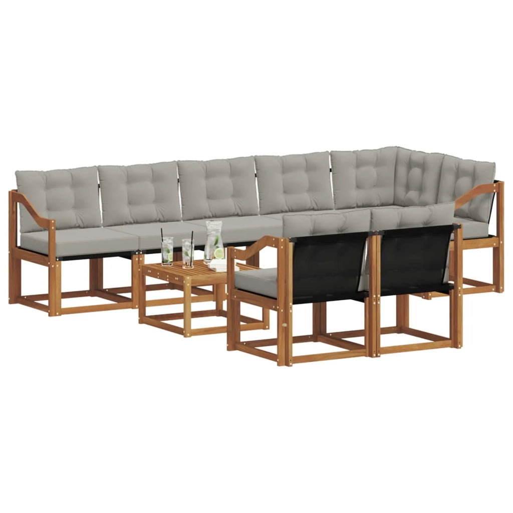 Set di divani da esterno 9 pcs Grigio Naturale e Chiaro