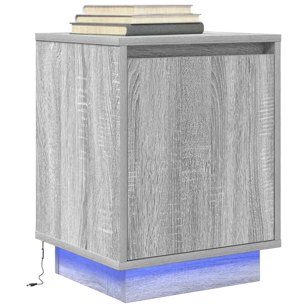 Comodini con Luci a LED 2 pz Grigio Sonoma 38x34x50 cm