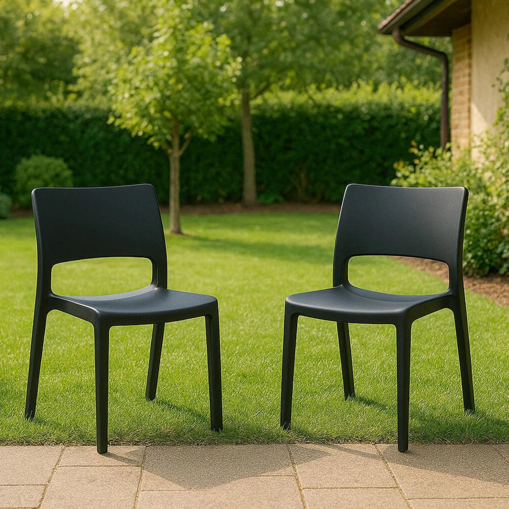 Set di 2 sedie da esterno Zircone, Seduta da giardino, Per indoor o outdoor, Impilabile, Made in Italy, 50x51 h82 cm, Antracite