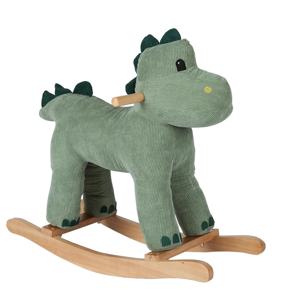 Dinosauro a Dondolo Verde in Peluche con Suoni Realistici Base in legno 3+