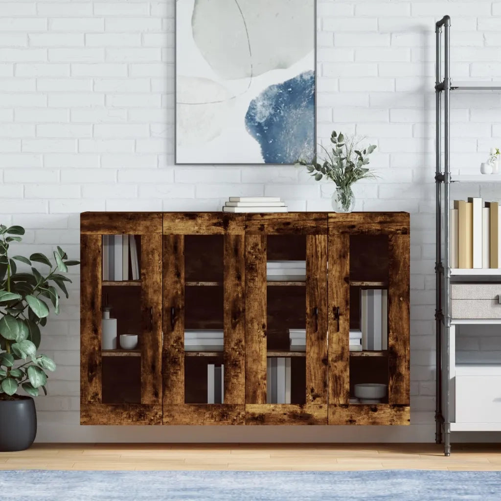 Armadietti a Parete 2 pz Rovere Fumo in Legno Multistratocod mxl 118082