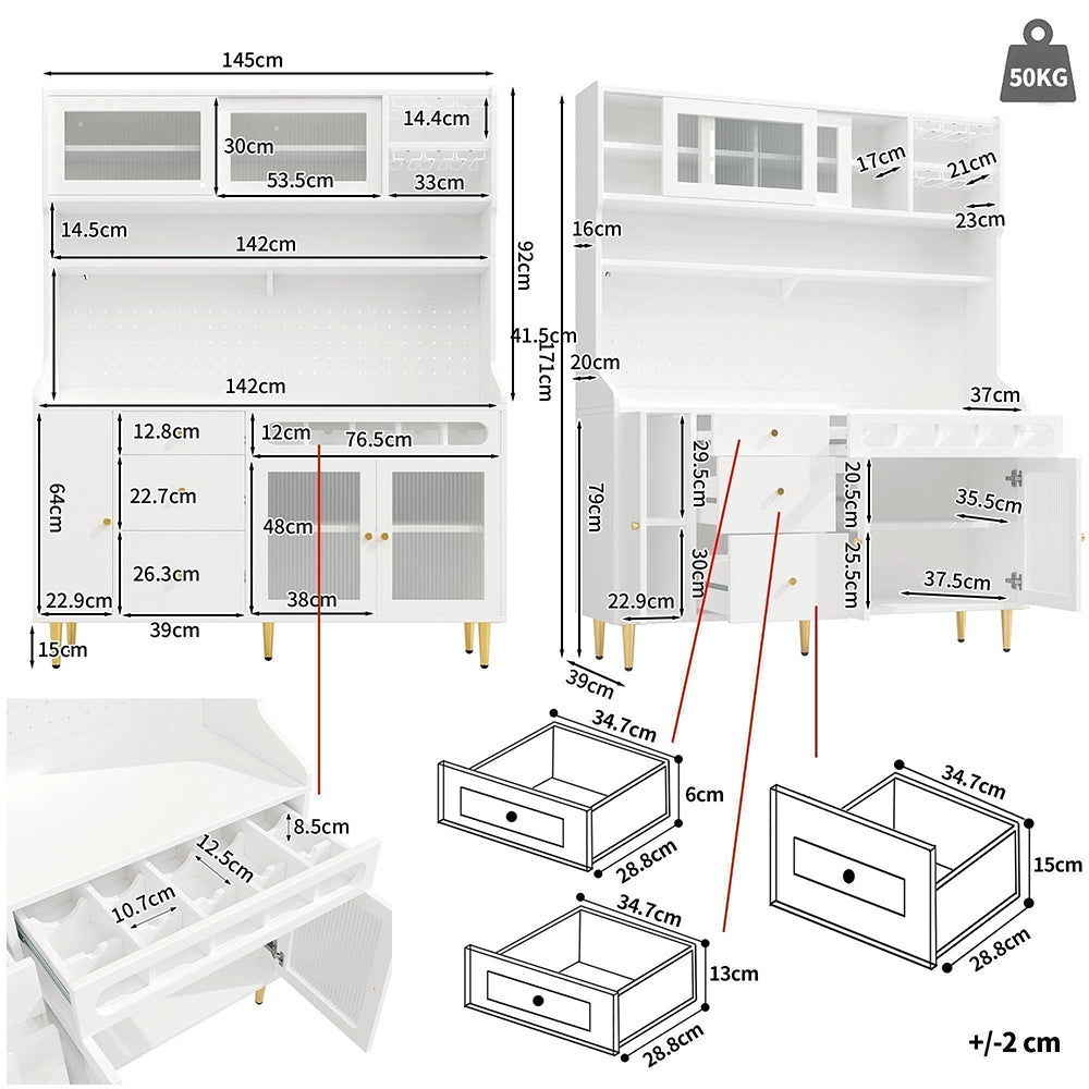 Armadio alto per soggiorno - Xylo - 145¡Á39¡Á171 cm - Bianco - Ripiani regolabili illuminazione LED