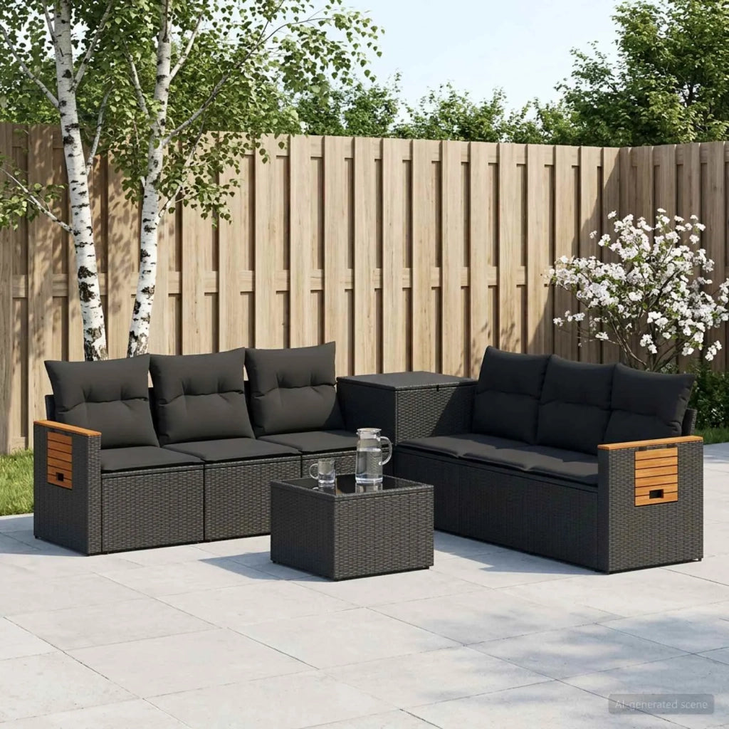 Set di divani 8 pz Nero Rattan sintetico e Acciaio 3448578