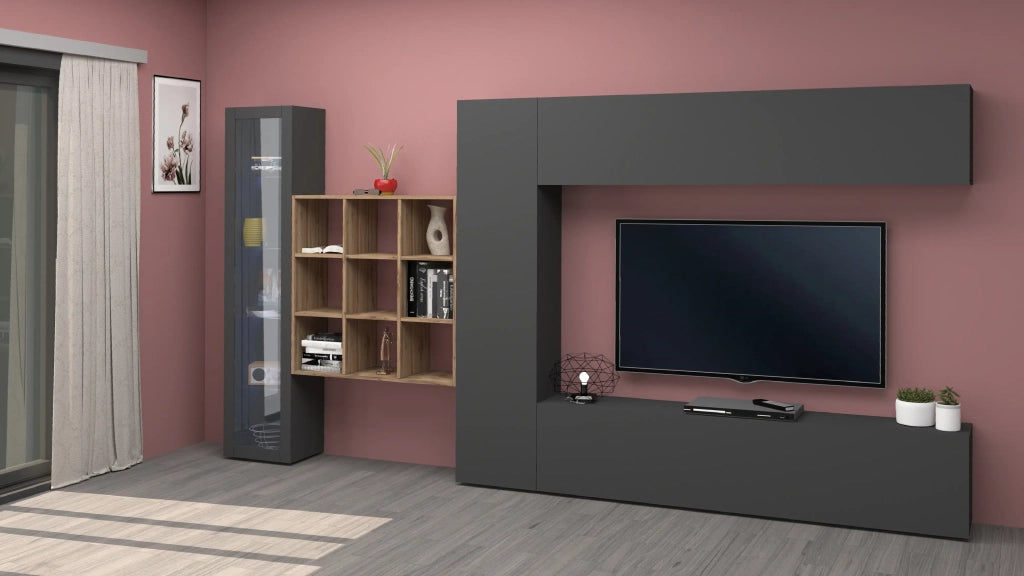 Libreria moderna a parete 9 ripiani in legno 90x90x25cm Roderik L