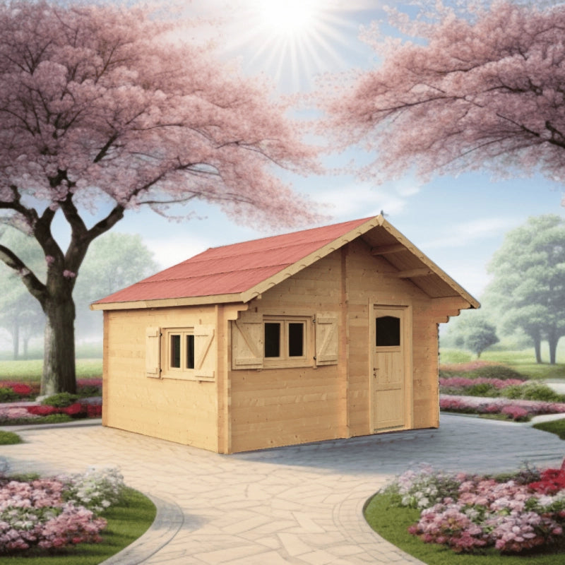 Casetta in legno 500x400 cm – Pareti 60 mm – Tetto rosso 26° – Finestre doppio vetro – CZ5040.02 Foresta
