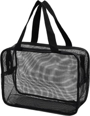 Tas da bagno in mesh nero grande con chiusura a cerniera per spiaggia, pieghevole e comodo per la conservazione di giocattoli