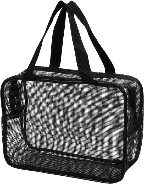 Tas da bagno in mesh nero grande con chiusura a cerniera per spiaggia, pieghevole e comodo per la conservazione di giocattoli