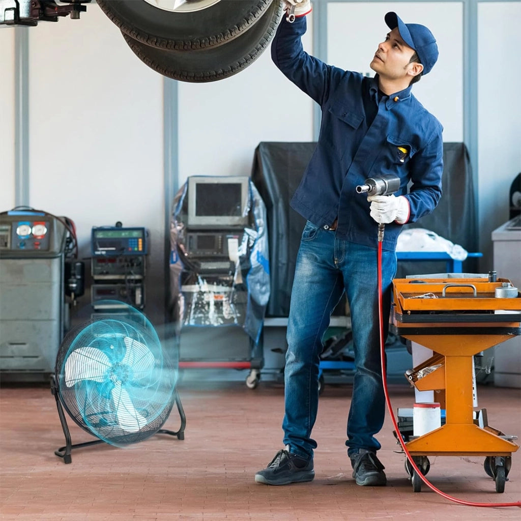 Ventilatori da Pavimento 62 X 20 X 59 CM, 3 Velocità di Vento Regolabili, Ventilatore Industriale in Metallo, Angolo di Inclinazione 145°, per Magazzino, Officina, Cantina, Ufficio (Nero)