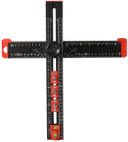 Posizionatore di foro 4-in-1 - Alta precisione - Regolabile T quadrata 40 cm - Lega di alluminio - Strumento di lavorazione del legno - Nero/Rosso - Livella