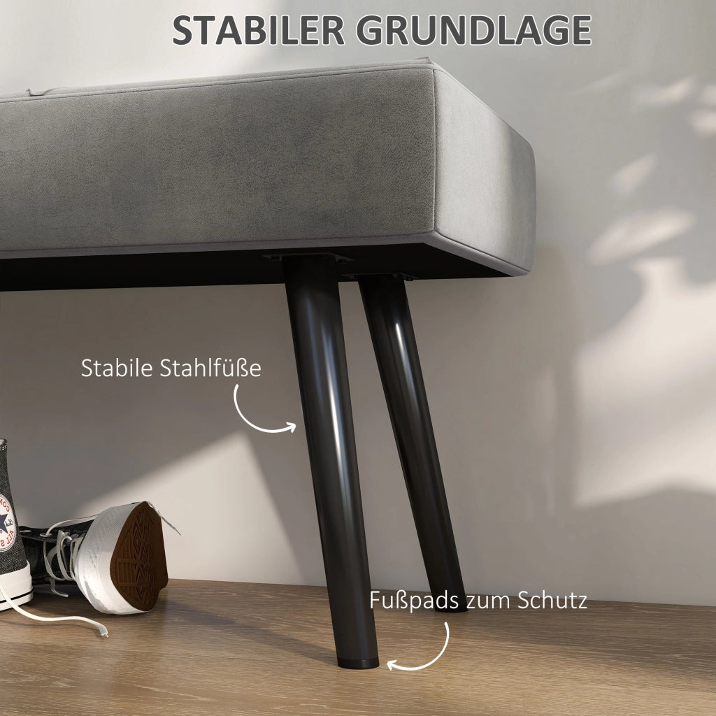 Panca imbottita effetto velluto, per camera e ingresso, gambe in acciaio, grigio, 100 × 36 × 45 cm