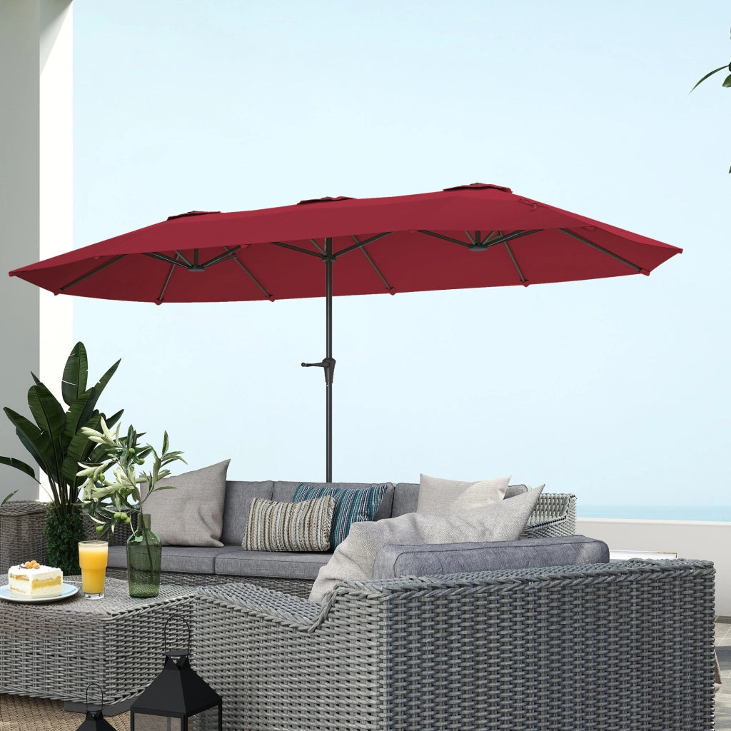 Ombrellone Doppio da Giardino 400x220x234H cm con Prese d'Aria e Manovella Nero e Rosso