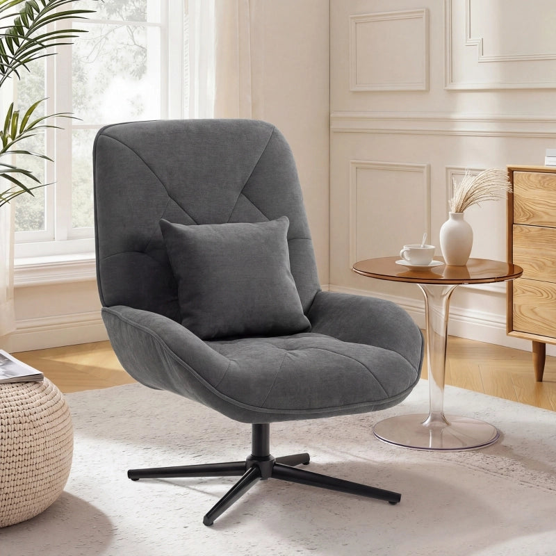 Poltrona girevole in Chenille con cuscino lombare, schienale alto, seduta profonda, grigio scuro
