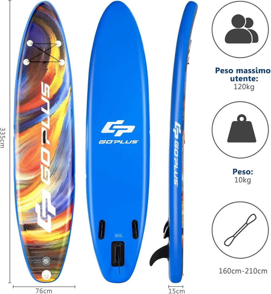 Tavola SUP Gonfiabile, Tavola da SUP, Stand Up Paddle Board Gonfiabile, Surf Board Gonfiabile con Accessori Completo