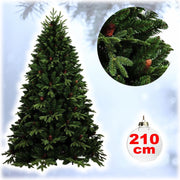 Trade Shop - Albero Di Natale Folto Artificiale 210cm Verde Con Pigne 900 Rami Base A Croce -