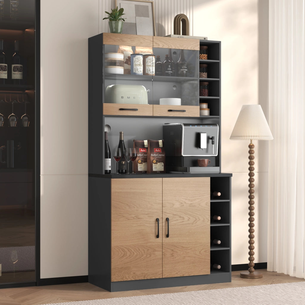 Mobile cucina moderno 100x47x187 cm con LED, vani laterali regolabili e spazio per microonde