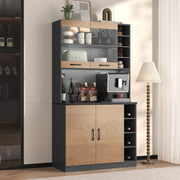 Mobile cucina moderno 100x47x187 cm con LED, vani laterali regolabili e spazio per microonde