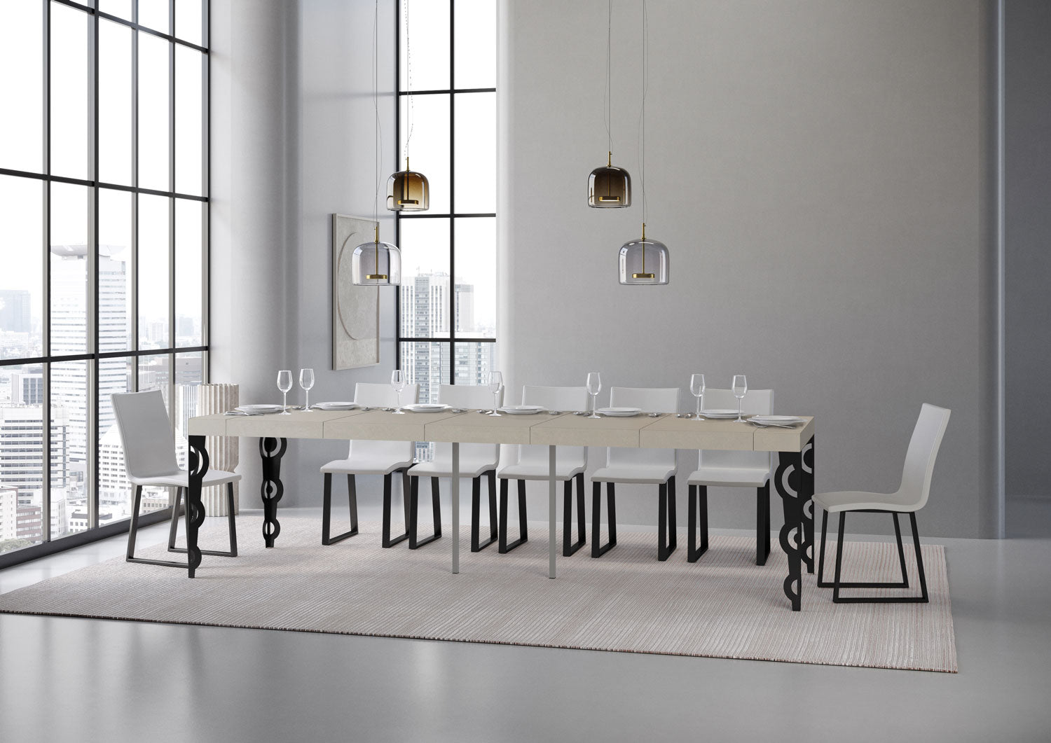 Consolle Allungabile 90-300x40x77 cm Karamay Premium Cashmere Telaio Antracite