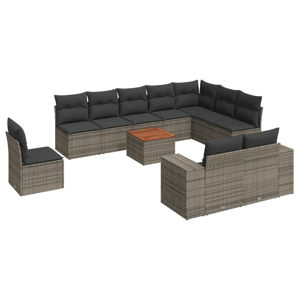 Set Divani da Giardino 11 pz con Cuscini in Polyrattan Grigio 3225500