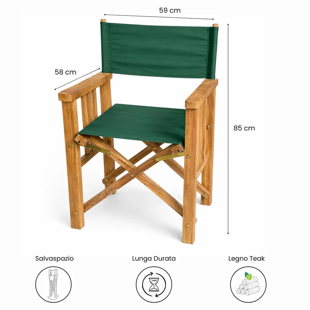 Sedia Regista pieghevole in Legno Teak e Tela Verde– Cannes