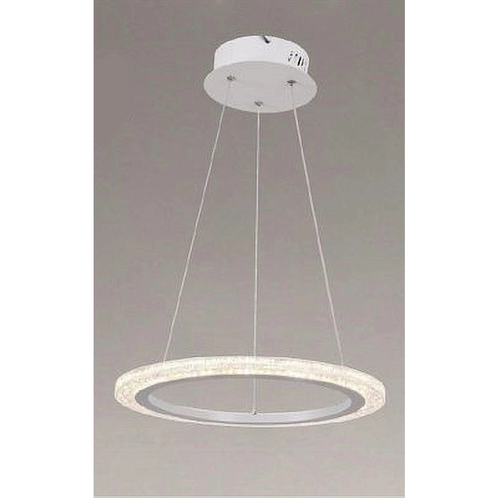 Trade Shop - Lampadario A Sospensione Led 24 W Cerchio Anello Effetto Cristallo Bianco 31890 -