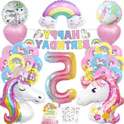 Decorazione di Compleanno Unicornio Ragazze 5° Compleanno - Set di Palloni Helio Slinga Decorazioni per Torta Etichette da Decorare.