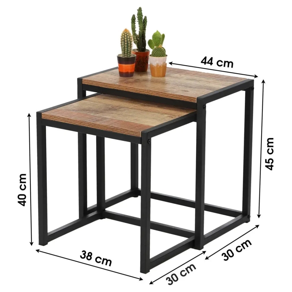 Set di 2 tavolini quadrati impilabili OAKLANDER – Stile rustico – 30x38x40 e 30x44x45 cm