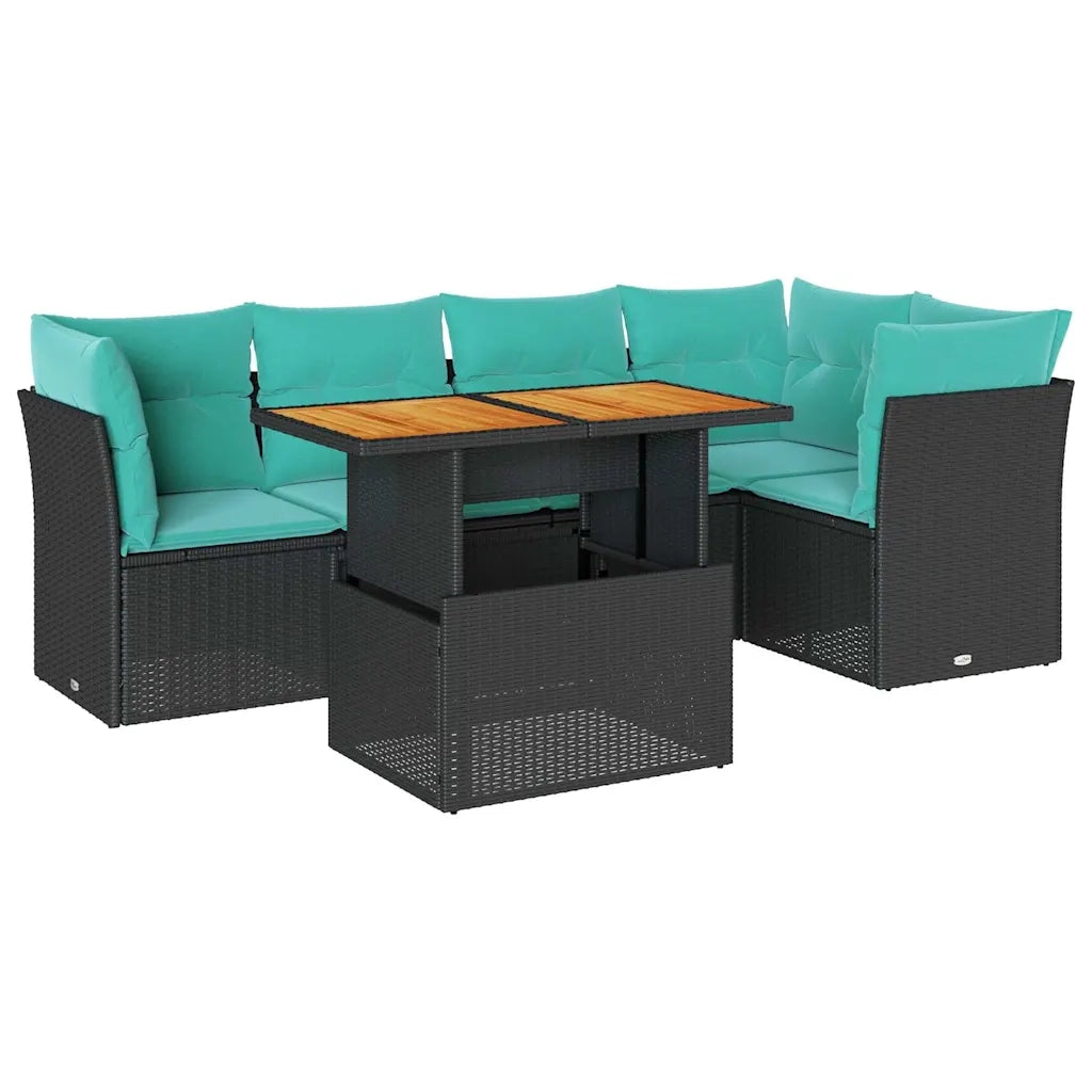 Set Divano da Giardino 6 pz con Cuscini Nero in Polyrattan